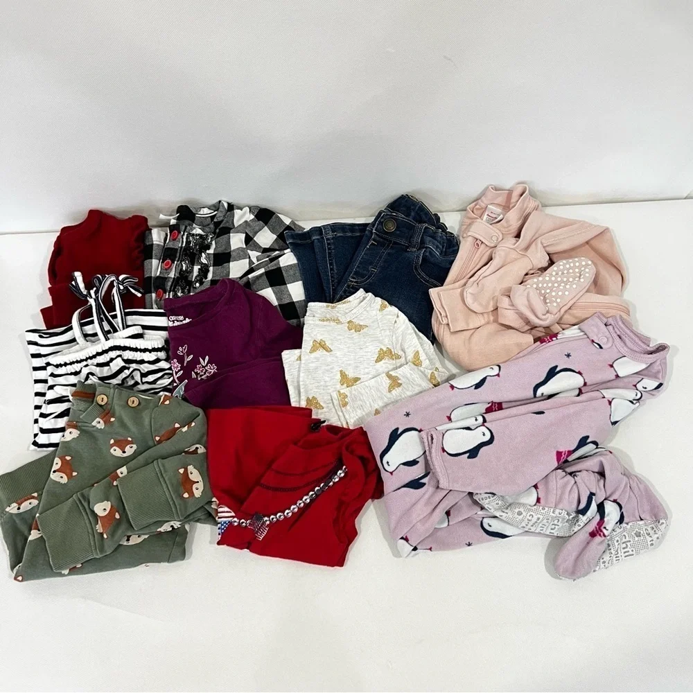 Bundle Lot of 10 Piece Size 2 Toddler Carter's Baby Clothing Tops And Bottom PJ